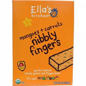 Ella&#x27 - s Kitchen, Хрустящие пальчики, манго + морковь, 5 батончиков, 4,4 унции (125 г)