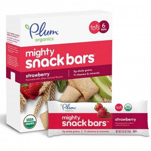 Plum Organics, батончики Mighty Snack Bars, клубника, 6 батончиков, 0,67 унций (19 г) каждый