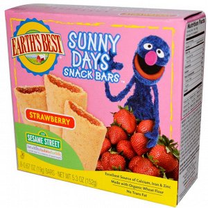 Earth&#x27 - s Best, Organic Sunny Days Snack Bars, Strawberry, 8 Bars, 0.67 oz (19 g) Each