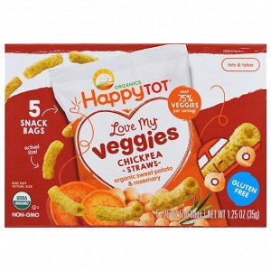 Happy Family Organics, Счастоивый малыш Organics, люблю мои овощи, мешочки с соломкой из нута, органический батат и размарин, 5