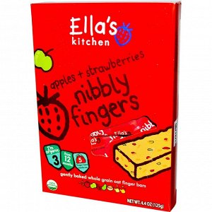 Ella&#x27 - s Kitchen,  - Цепкие пальчики - , клубника и яблоки, 5 батончиков, 4.4 унции (125 г)