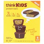 ThinkThin, ThinkKids, протеиновые батончики с арахисовым маслом, 5 штук, 1 унция (28 г) каждая