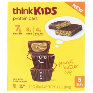 ThinkThin, ThinkKids, протеиновые батончики с арахисовым маслом, 5 штук, 1 унция (28 г) каждая