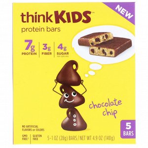 ThinkThin, ThinkKids, протеиновые батончики с шоколадом, 5 штук, 1 унция (28 г) каждая