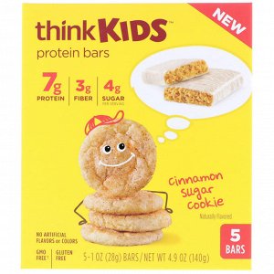 ThinkThin, ThinkKids, протеиновые батончики с корицей, 5 штук, 1 унция (28 г) каждая