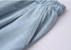 Шорты джинсовые свободные удлиненные, пояс на резинке, голубой