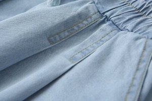Шорты джинсовые свободные удлиненные, пояс на резинке, голубой