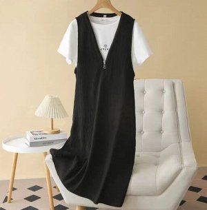 Платье с v-образным вырезом "молния" + футболка, черный