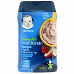Gerber, Hearty Bits, мультизерновая каша, малыш, от 12 месяцев, банан, яблоко, клубника, 227 г