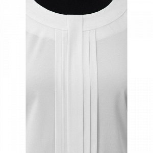 Б-5 белый Элегантная блуза из легкой летней ткани, свободного покроя с коротким рукавом и вертикально заложенными складками по передней полочке.  (Состав ткани: Х/Б-35%,П/Э-35%,Вискоза-27%, Эластан-3%