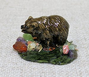 Настольный сувенир Медведь-кроха на змеевике, 1423