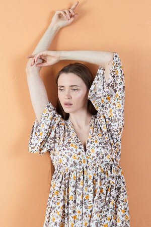 Платье женское  FLOWER030/04/Белый, коричневый