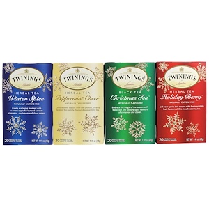Twinings, Травяной чай, разные вкусы, Специальный выпуск, Праздник, 4 коробки, 20 чайных пакетиков в каждой