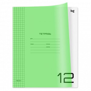 Тетрадь 12л., клетка BG ""UniTone. Neon"", пластиковая обложка, неон салатовый