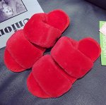 Тапочки домашние, меховые, красный