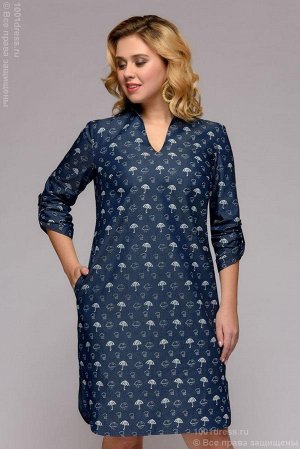Платье-рубашка темно-синее с принтом разноуровневое