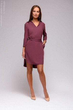 Платье-рубашка разноуровневое цвета сливового вина