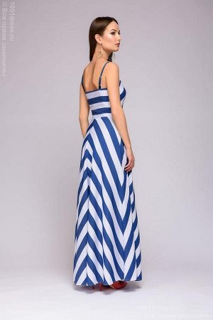 Платье-бюстье длины макси в бело-голубую полоску