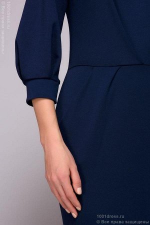 Платье темно-синее длины мини с пышными рукавами