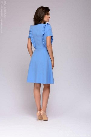 Платье голубое длины мини с воланами с короткими рукавами