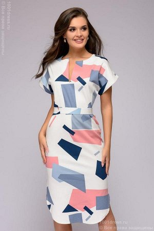 Платье-рубашка с геометрическим принтом и короткими рукавами