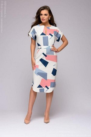 Платье-рубашка с геометрическим принтом и короткими рукавами