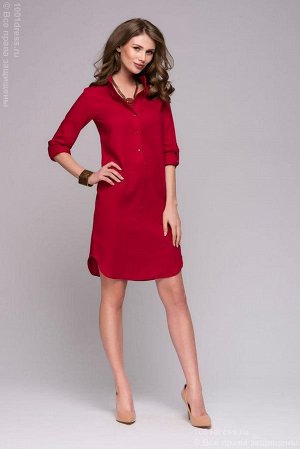 Платье-рубашка красное с разрезами по бокам