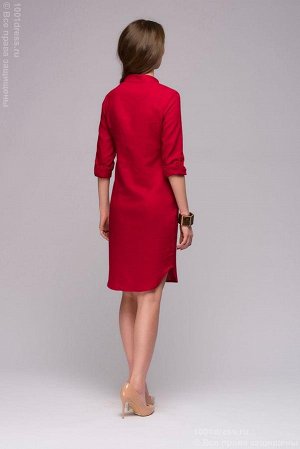 Платье-рубашка красное с разрезами по бокам