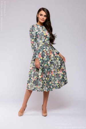Платье длины миди с цветочным принтом и длинными рукавами