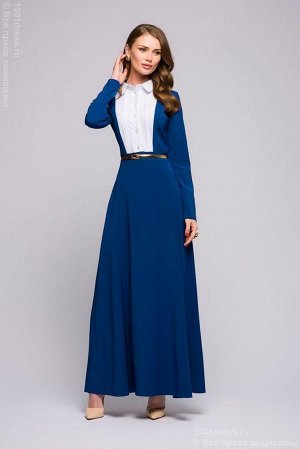 Платье синее длины макси с имитацией блузки