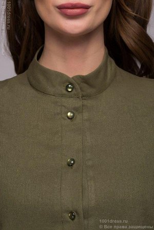 Платье-рубашка зеленое с разрезами по бокам