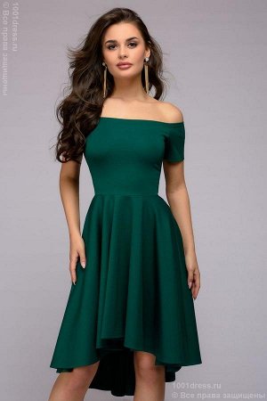 Платье изумрудного цвета разноуровневое с короткими рукавами