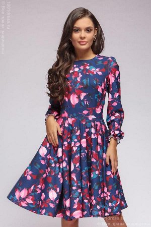 Платье с цветочным принтом длины мини с пышными рукавами