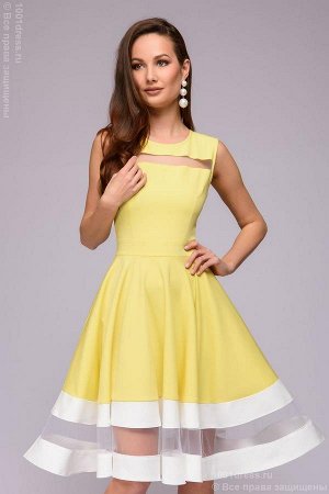 Платье желтое без рукавов с белой отделкой
