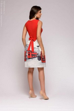 Платье красное с белой юбкой с крупным принтом