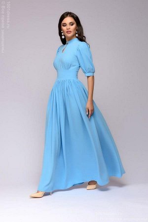 Платье голубое длины макси с короткими рукавами