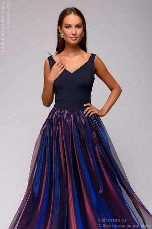 Платье темно-синее длины макси с юбкой с голографическим эффектом