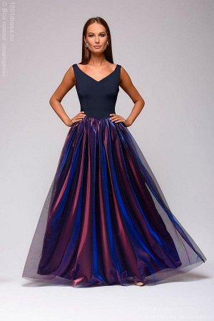 Платье темно-синее длины макси с юбкой с голографическим эффектом