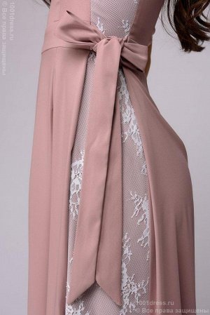Платье цвета пыльной розы длины макси с кружевными вставками по бокам