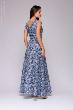 Платье синее длины макси с принтом без рукавов