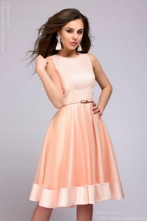 Платье персикового цвета длины миди с сетчатой юбкой