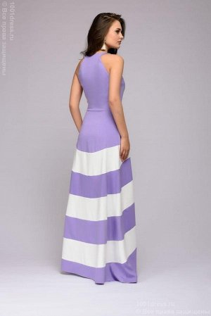 Платье лавандового цвета длины макси с белыми широкими полосами
