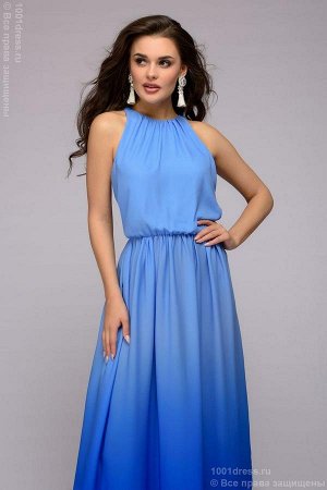 Платье голубое с градиентом длины макси без рукавов
