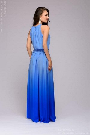 Платье голубое с градиентом длины макси без рукавов