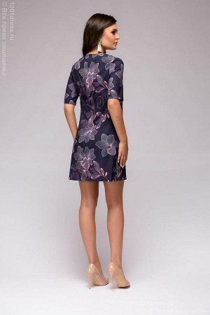 Платье фиолетовое длины мини с принтом
