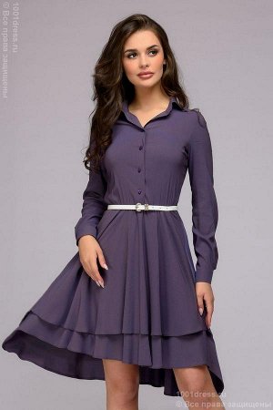 Платье фиолетовое длины мини с рубашечным верхом и длинными рукавами