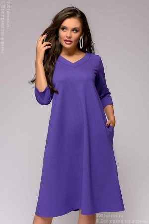 Платье фиолетовое длины миди с карманами