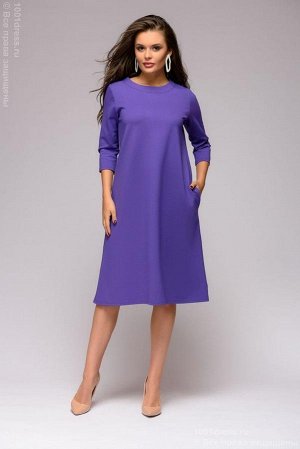 Платье фиолетовое длины миди с карманами
