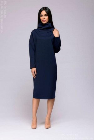 Платье-свитер длины миди темно-синее