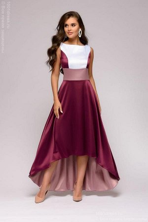 Платье ягодного цвета разноуровневое с контрастными вставками